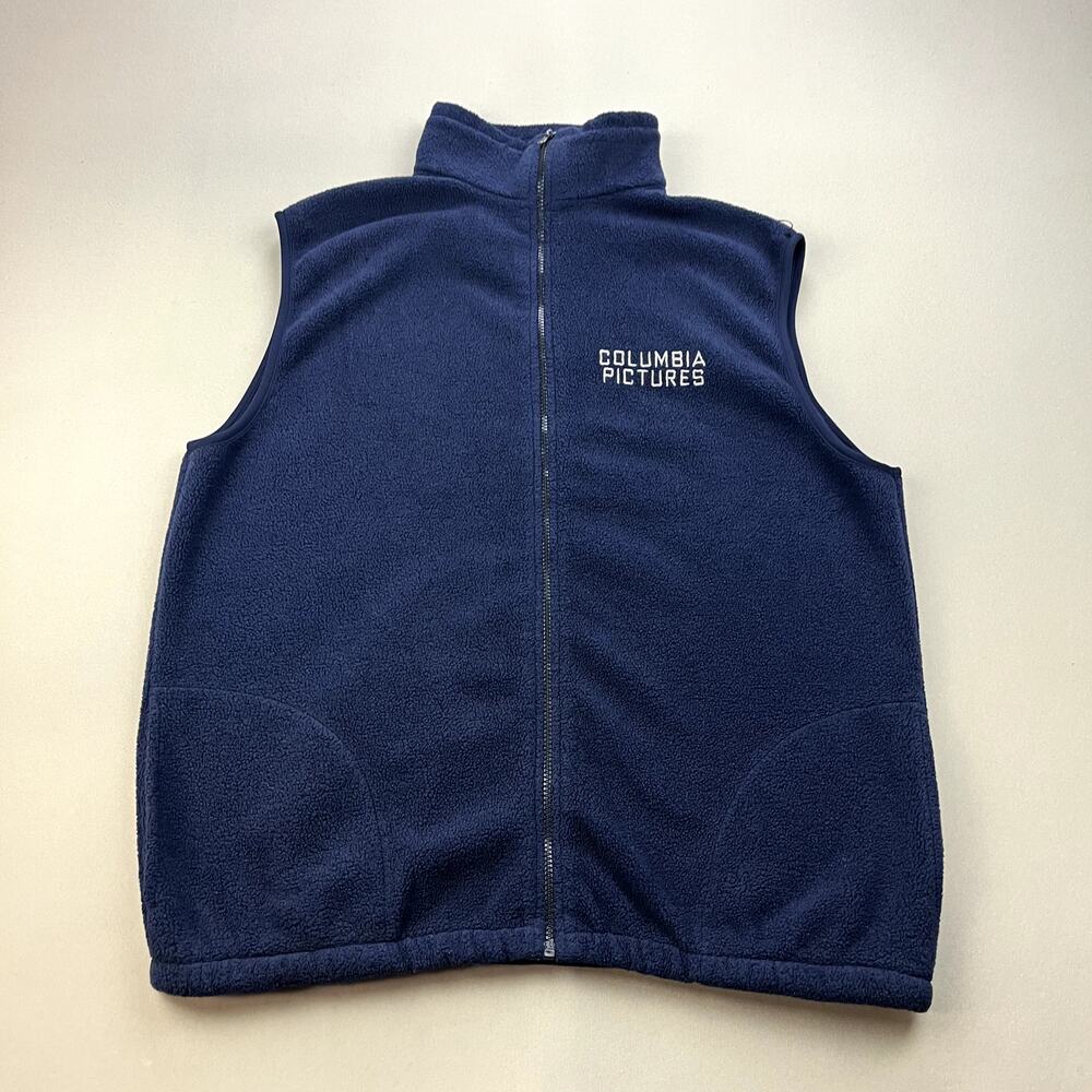 Vintage Columbia Pictures Vest Jacket Adult XL Navy Blue Fleece Movies Film 90s